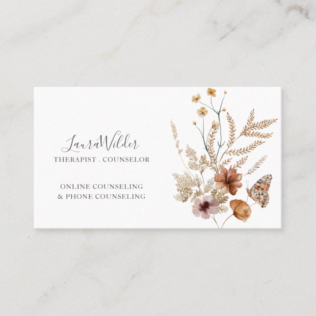 Online Therapist Counsellor Wildflowers Business Card (Front)