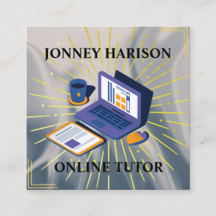 Online Tutor Instructor Virtual Learning Silver  Square Business Card