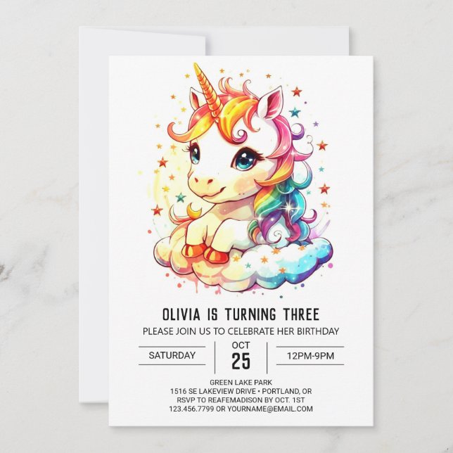 Online Unicorn Birthday Splendour Invitation (Front)