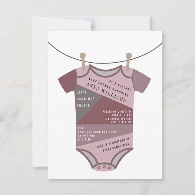 Online Virtual Baby Shower By Mail Plum Bodysuit Invitation (Front)