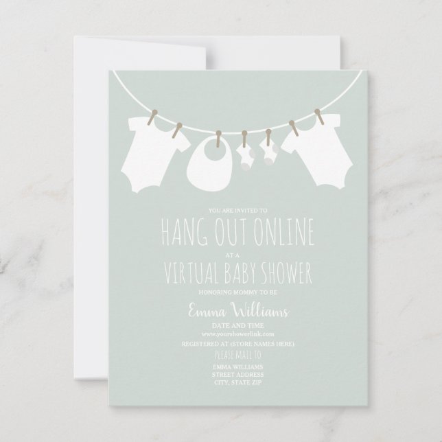 Online Virtual Blue Boy Baby Shower Clothesline Invitation (Front)
