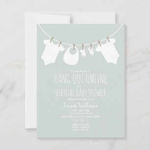 Online Virtual Blue Boy Baby Shower Clothesline Invitation