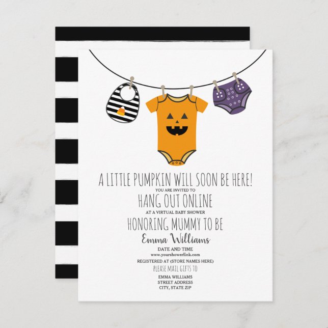 Online Virtual Halloween Pumpkin Baby Shower Invitation (Front/Back)