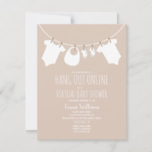 Online Virtual Pink Girl Baby Shower Clothesline Invitation