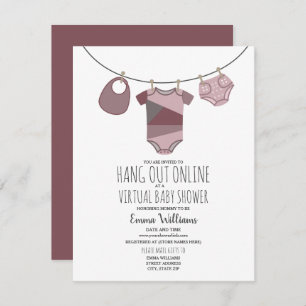Online Virtual Plum Girl Baby Shower Clothesline Invitation