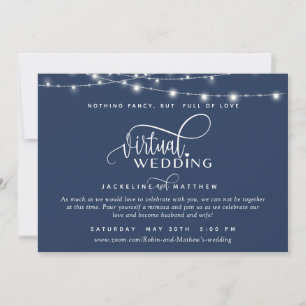 Online Virtual Wedding Navy Blue, String Lights Save The Date