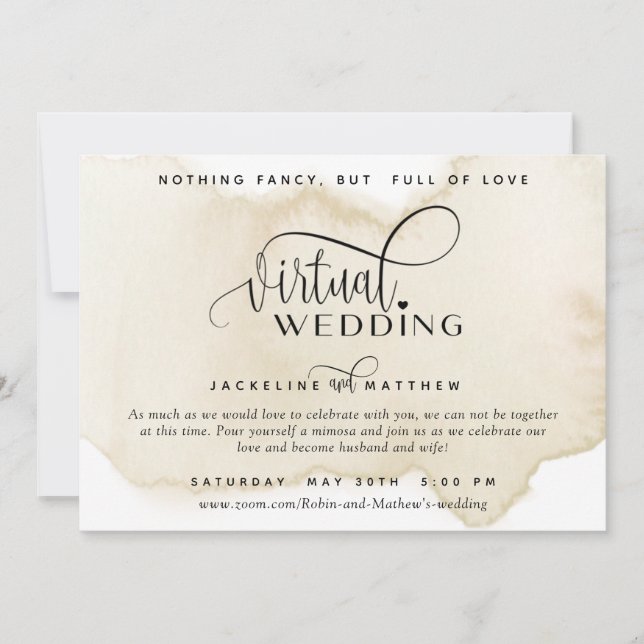 Online Virtual Wedding, Sand Tan Watercolor Save The Date (Front)