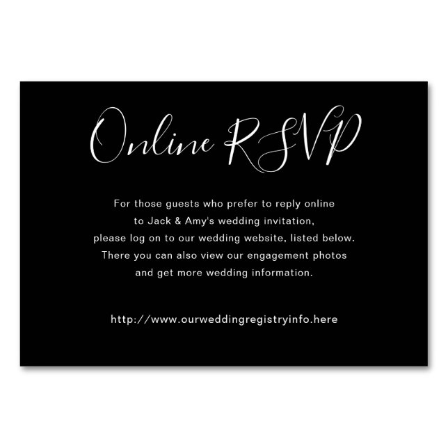 Online Website RSVP Wedding Enclosure Card Black (Front)