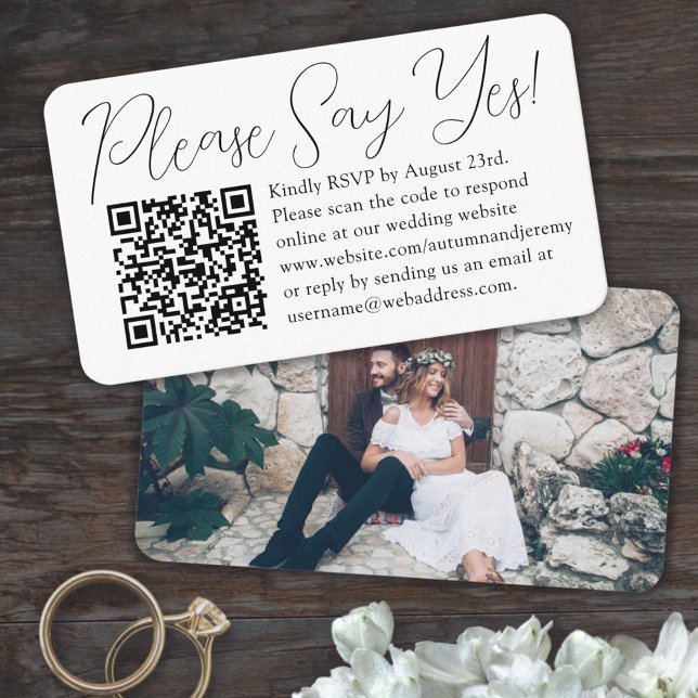 Online Wedding RSVP QR Code & Photo Please Say Yes Enclosure Card (Creator Uploaded)