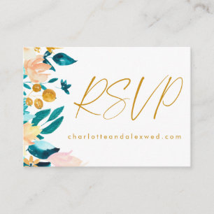 Online Wedding Website RSVP Blue Green Floral Enclosure Card