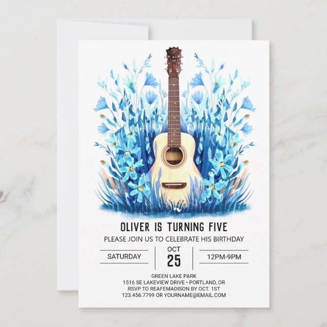 Online Whimsical Guitar Boy Birthday Invitation (Front)