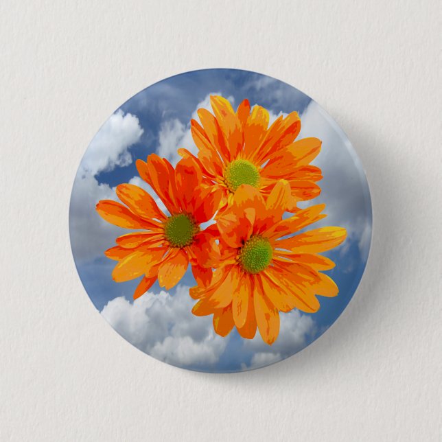 Only 3 Gerbera Daisy Blossoms + your text & ideas 6 Cm Round Badge (Front)