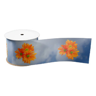 Only 3 Gerbera Daisy Blossoms + your text & ideas Satin Ribbon