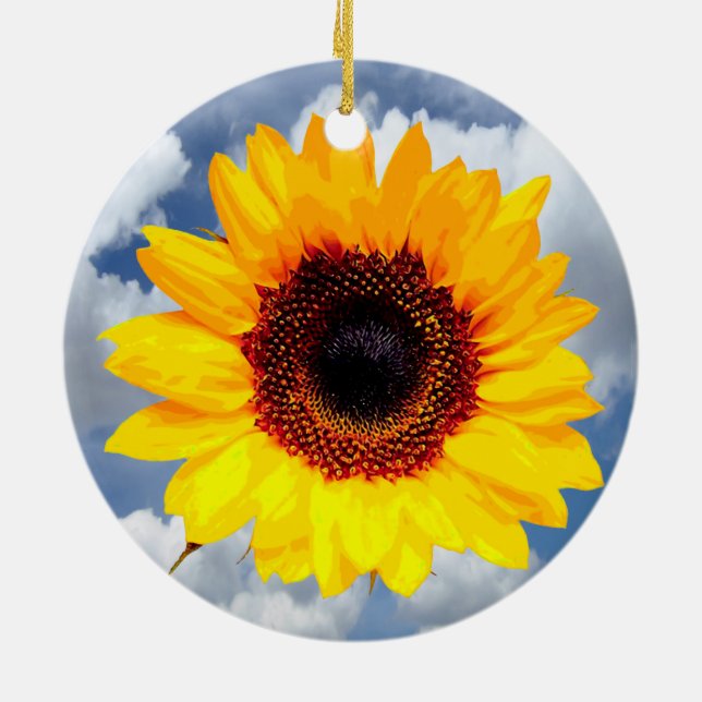 Only a Sunflower Blossom + your text & ideas Ceramic Tree Decoration (Back)