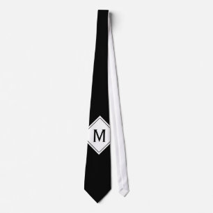 Only Color & Button - black white + monogram Tie