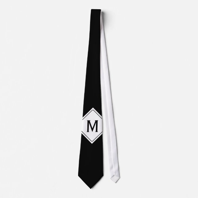 Only Color & Button - black white + monogram Tie (Front)