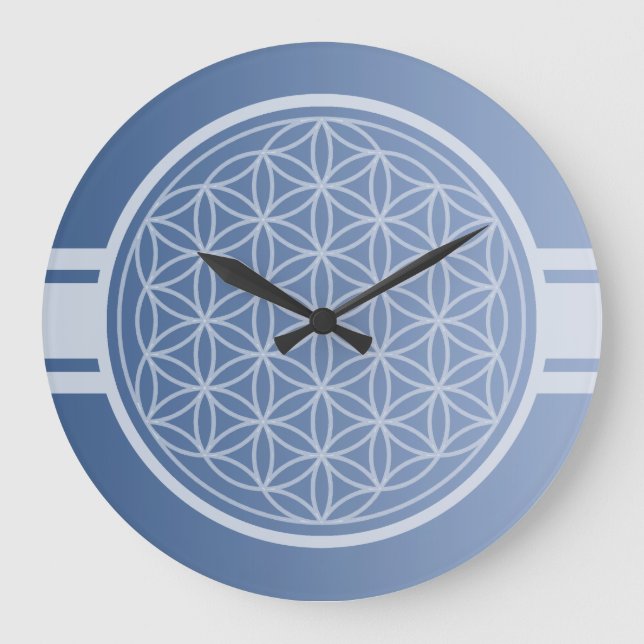 ONLY COLOR gradients blue - flower of life Large Clock (Front)
