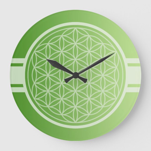 ONLY COLOR gradients green - Flower of Life Large Clock (Front)