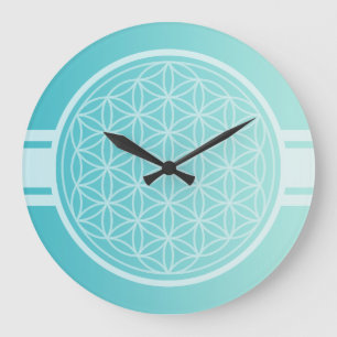 ONLY COLOR gradients ocean blue - Flower of Life Large Clock