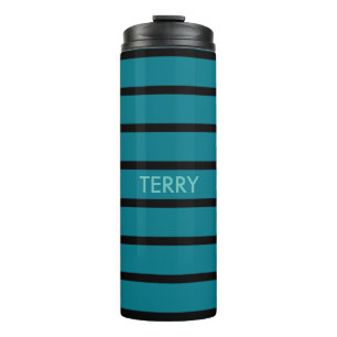 ONLY COLOR STRIPES - petrol + your backgr. & ideas Thermal Tumbler