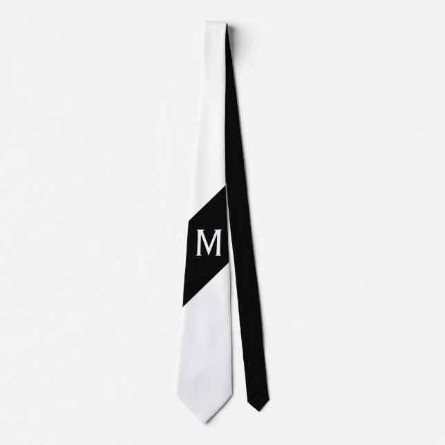 Only Colour & Banner - black white + monogram Tie (Front)
