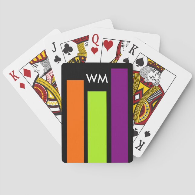 Only coloured stripes orange green plum + monogram playing cards (Back)