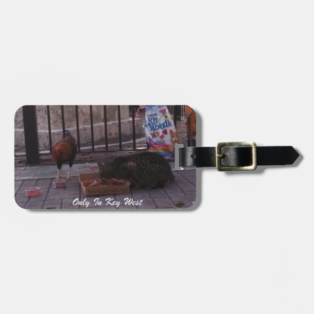 "Only In Key West" Cat & Rooster Luggage Tag (Front Horizontal)