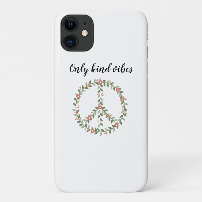 "Only Kind Vibes" Floral Peace Sign iPhone Case (Back)