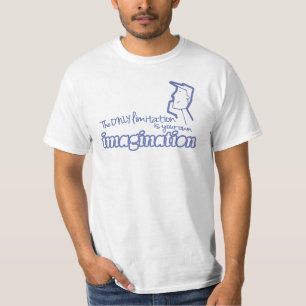 Only limitation imagination blue on white t-shirt