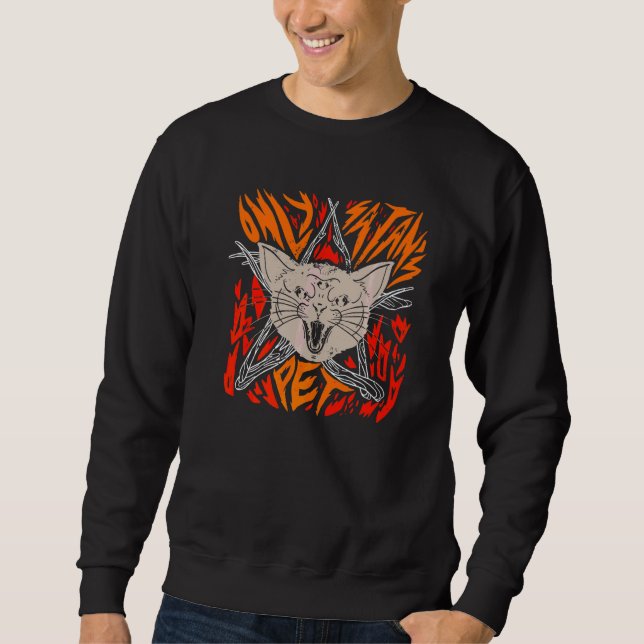 Only Satans Cat Evil Black Cat with Wings   Sweatshirt (Front)