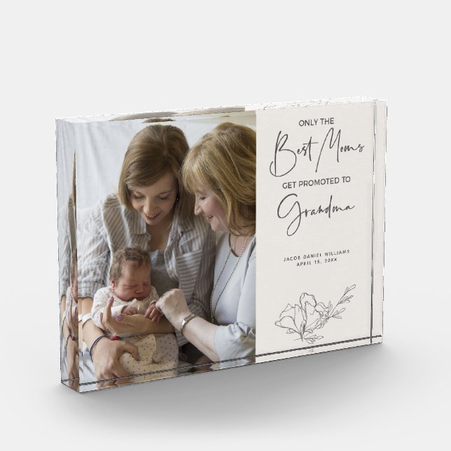 Only the Best Moms Get Promoted to Grandma Blush Photo Block (Left)