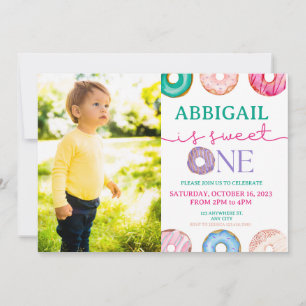 Ono Sweet Doughnut 1st Birthday Party Photo Invitation