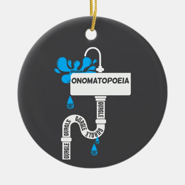 Onomatopoeia creative writing or poetry ceramic tree decoration (Front)