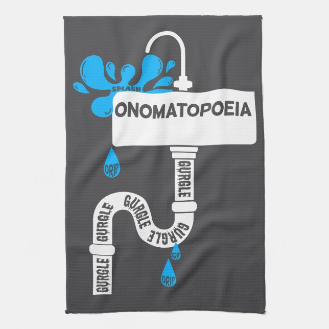Onomatopoeia creative writing or poetry tea towel (Vertical)