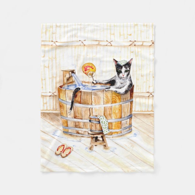 Onsen Kitty DO NOT DISTURB Fleece Blanket (Front)