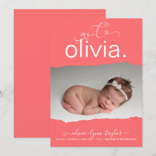 OnTrend CORAL  Photo Torn Paper Birth Announcement