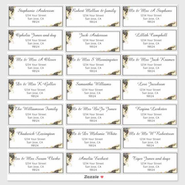 Onyx and Gold Pre-Addressed Guest Name Address Sti (Sheet)