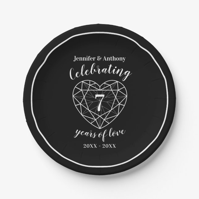 Onyx anniversary 7 years personalised party plates (Front)