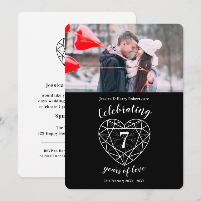 Onyx Anniversary 7 years photo party invitations (Front/Back)