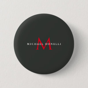 Onyx Black Red Monogram Modern Minimalist 6 Cm Round Badge