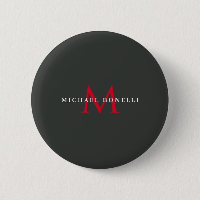 Onyx Black Red Monogram Modern Minimalist 6 Cm Round Badge (Front)