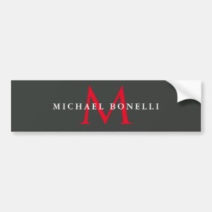 Onyx Black Red Monogram Modern Minimalist Bumper Sticker