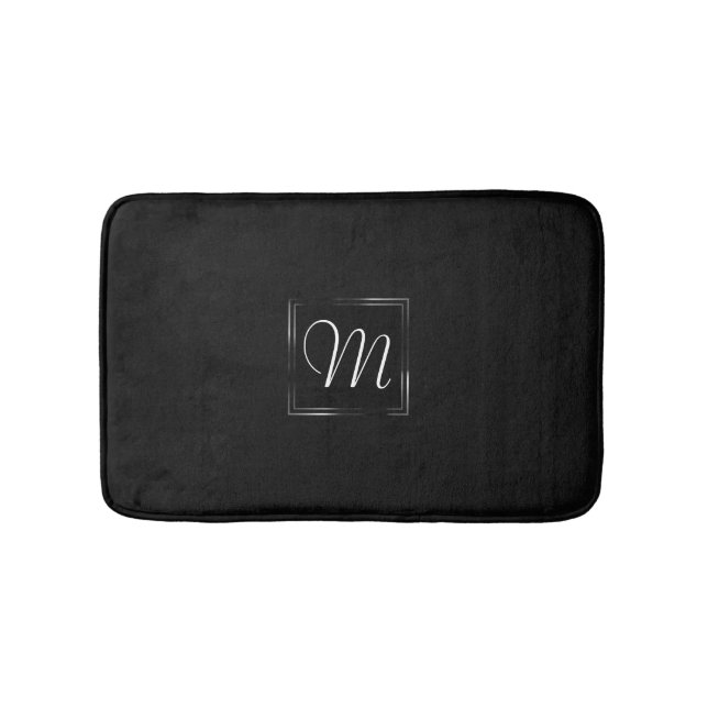Onyx Black Velvet | Chalkboard Grunge Monogram Bath Mat (Front)
