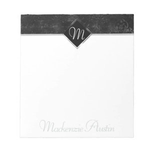 Onyx Black Velvet   Chalkboard Grunge Monogram Notepad