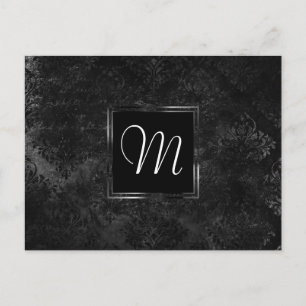 Onyx Black Velvet Chalkboard Grunge Monogram Postcard