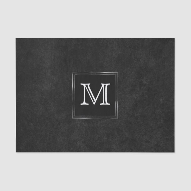 Onyx Black Velvet | Chalkboard Grunge Monogram Tissue Paper (Front)