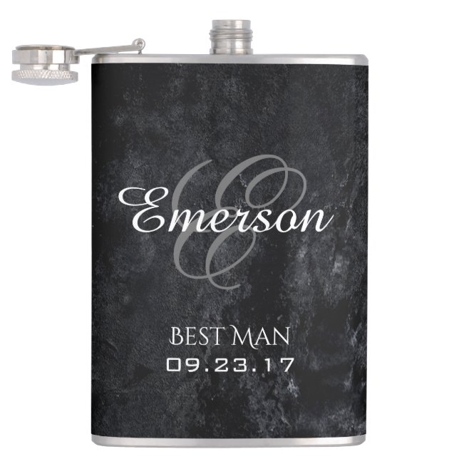 Onyx Black Velvet | Grunge Bridal Party Keepsake Hip Flask (Opened)