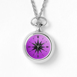 Onyx compass rose - amethyst background watch