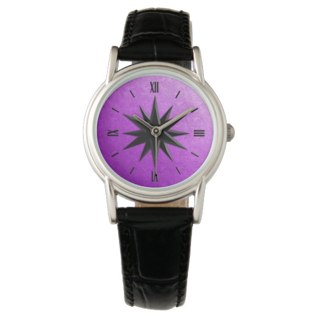 Onyx compass rose - amethyst background watch (Front)