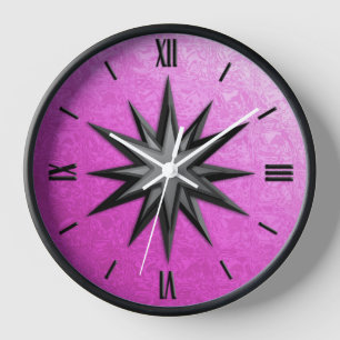 Onyx compass rose - orchid glass background clock